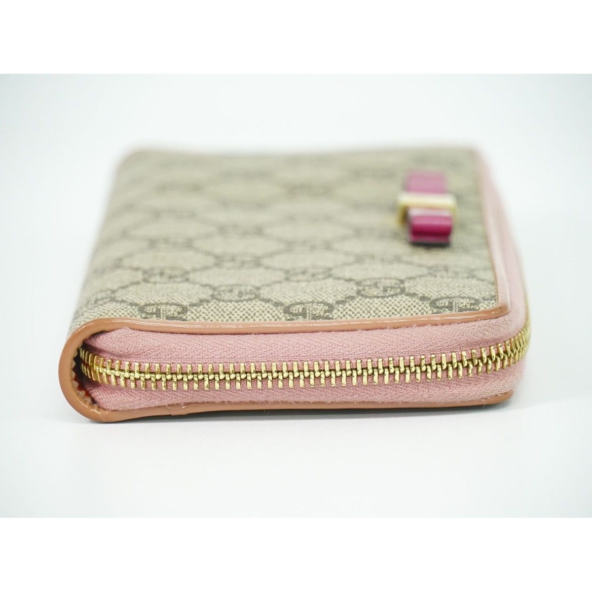 Gucci Ribbon GG Supreme Zip Around Wallet Beige Pink — view 4