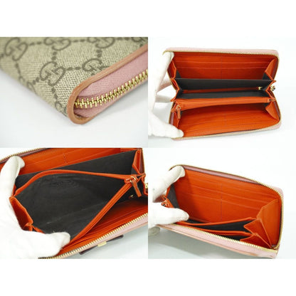 Gucci Ribbon GG Supreme Zip Around Wallet Beige Pink — view 8