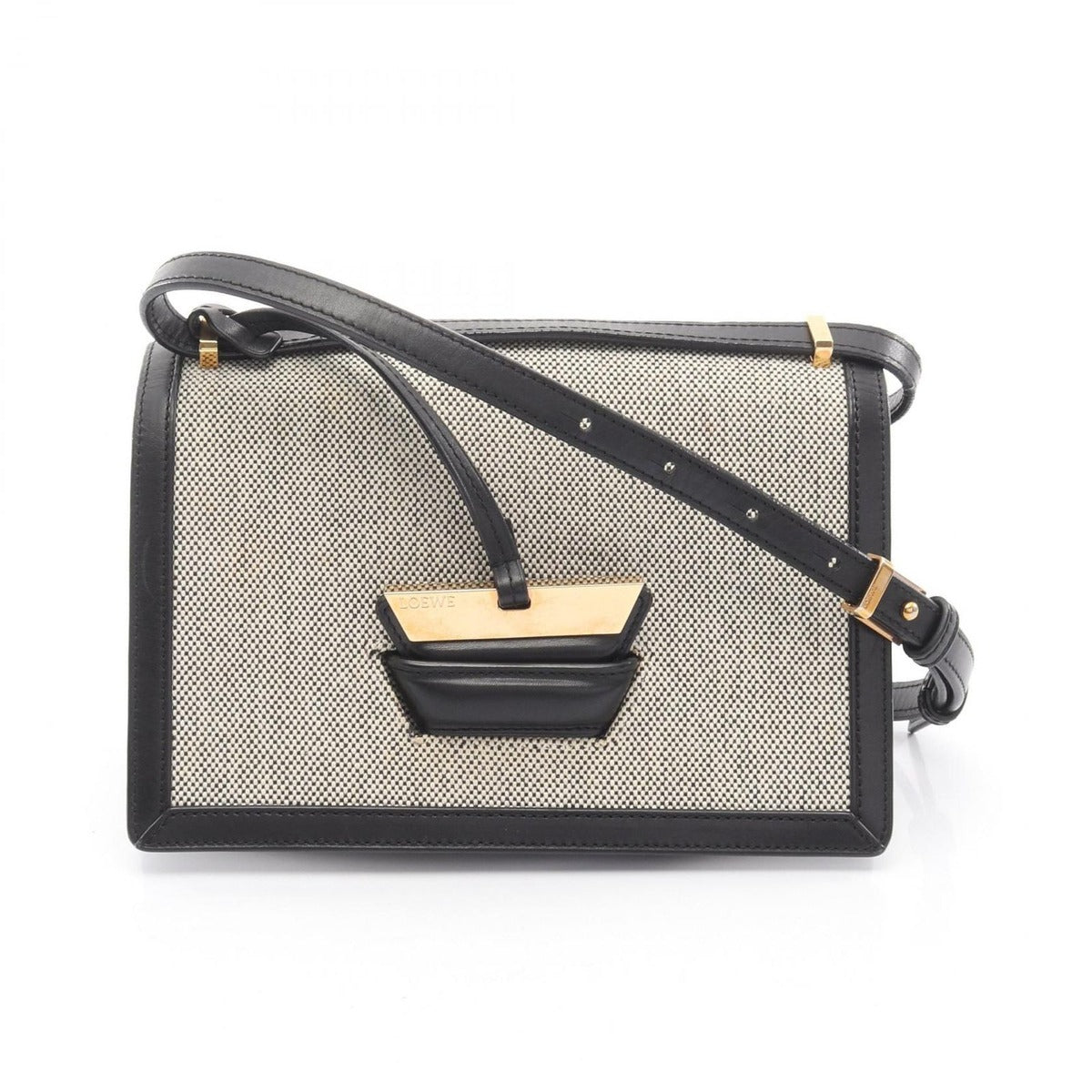 Loewe Shoulder Bag Barcelona White Black Canvas Leather Ivory