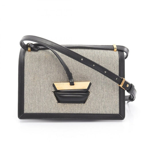 Loewe Shoulder Bag Barcelona White Black Canvas Leather Ivory