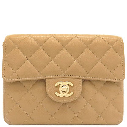 Chanel Shoulder Bag Mini Matelasse Caviar Skin Beige Gold Hardware Chain