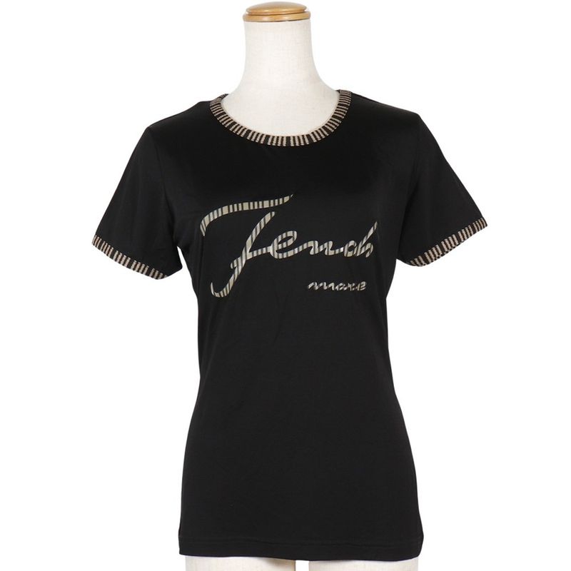 Fendi Logo Pie Pink Rayon Black Women's Short Sleeved T-shirt