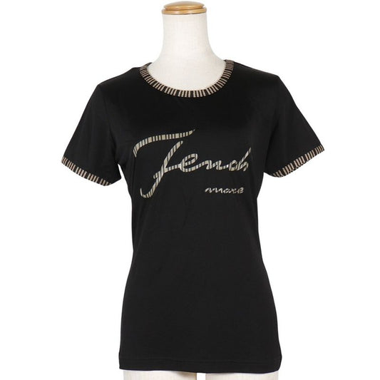 Fendi Logo Pie Pink Rayon Black Women's Short Sleeved T-shirt