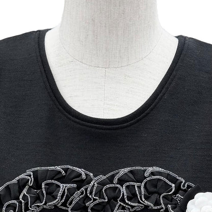 Chanel Wool CC Logo Sleeveless Top with Camellia Brooch Black 38 — view 4