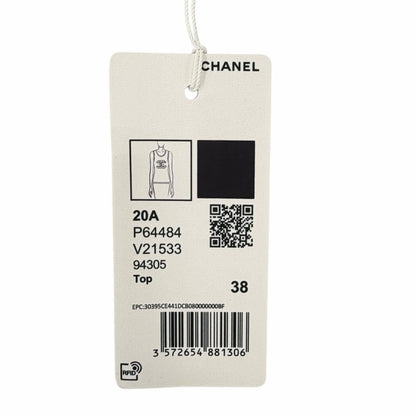 Chanel Wool CC Logo Sleeveless Top with Camellia Brooch Black 38 — view 8