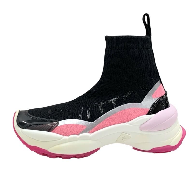 Louis Vuitton Run 55 Line Sneakers Shoes Fabric Rubber Black Pink Black Sock