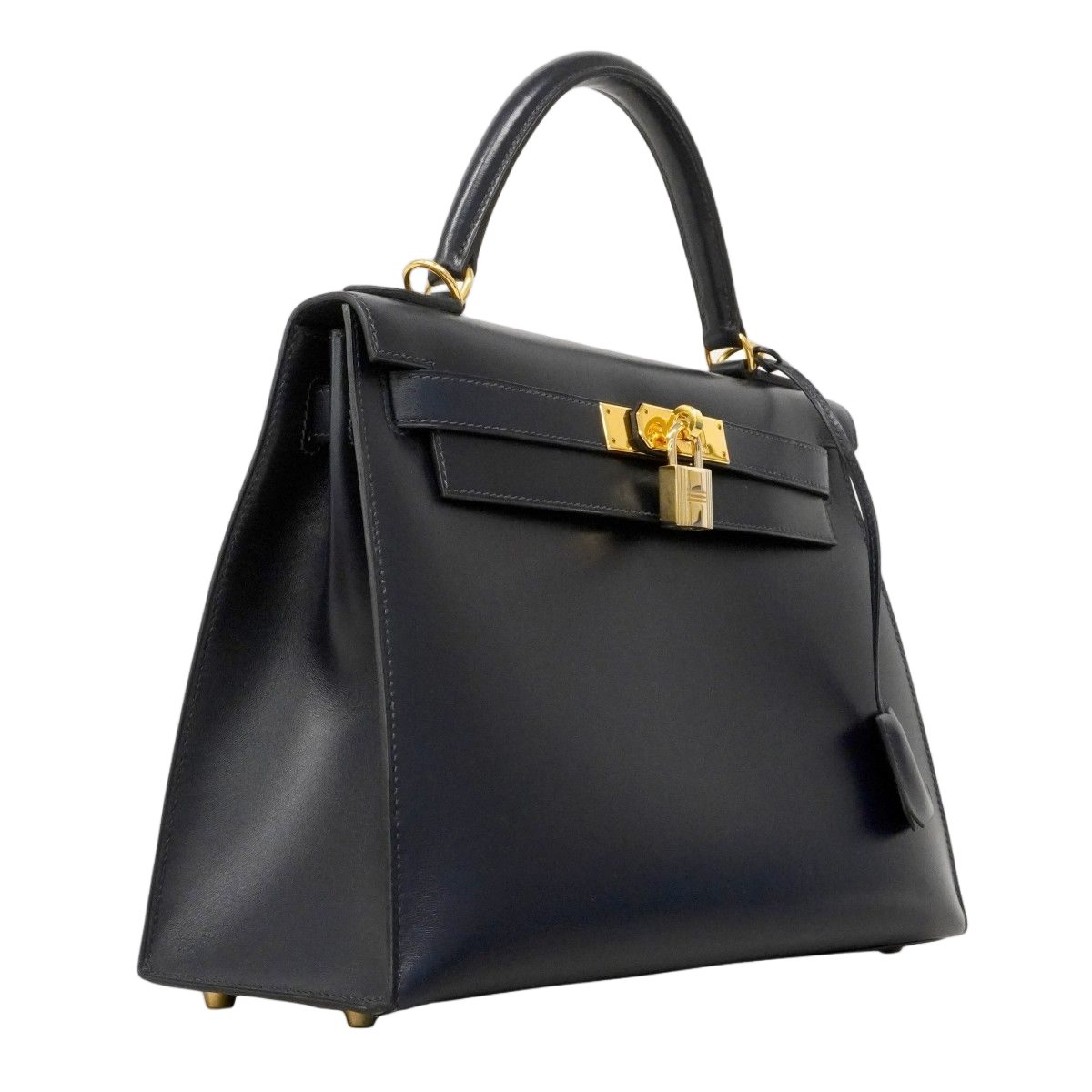 Hermes Handbag Kelly 28 Box Calf Blue Indigo Gold 2-Way — view 2