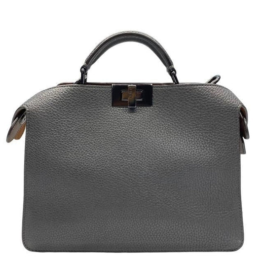 Fendi 7 Va530 Peekaboo Icyou Small 2-Way Shoulder Bag Calf Leather Gray