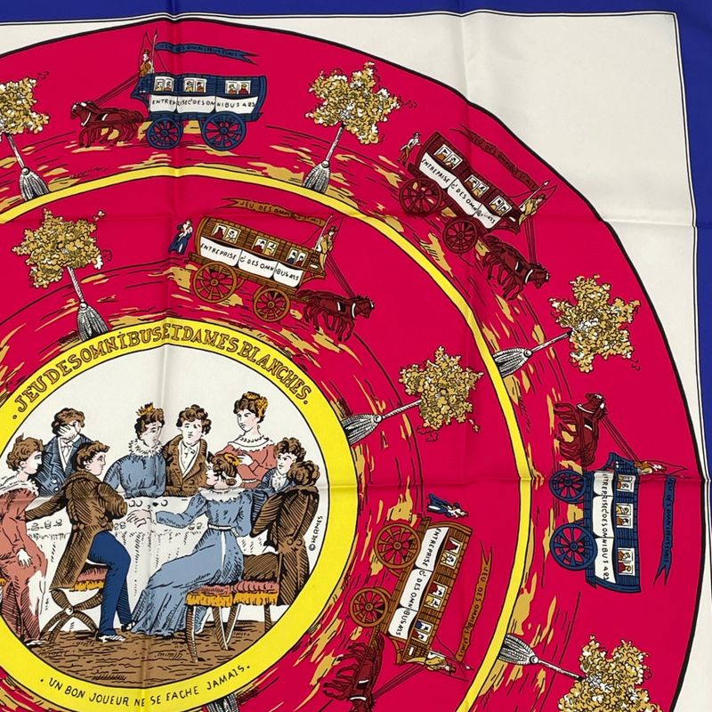 Hermes Scarf Carre 90 JEU DES Omnibus ET Dames Blanches Omnibus And The Lady's