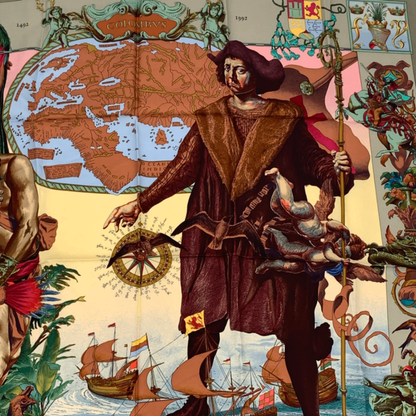 Hermes Carre 90 Scarf Les Ameriques Americas Columbus Silk Multicolor