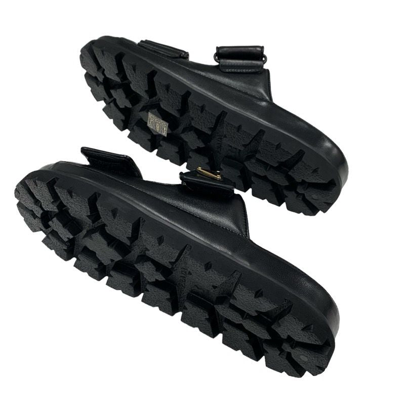 Prada Sandals Shoes Leather Black Unused Slide Sandals Triangle Logo