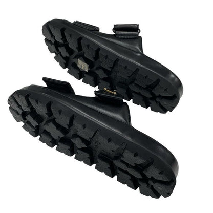 Prada Sandals Shoes Leather Black Unused Slide Sandals Triangle Logo