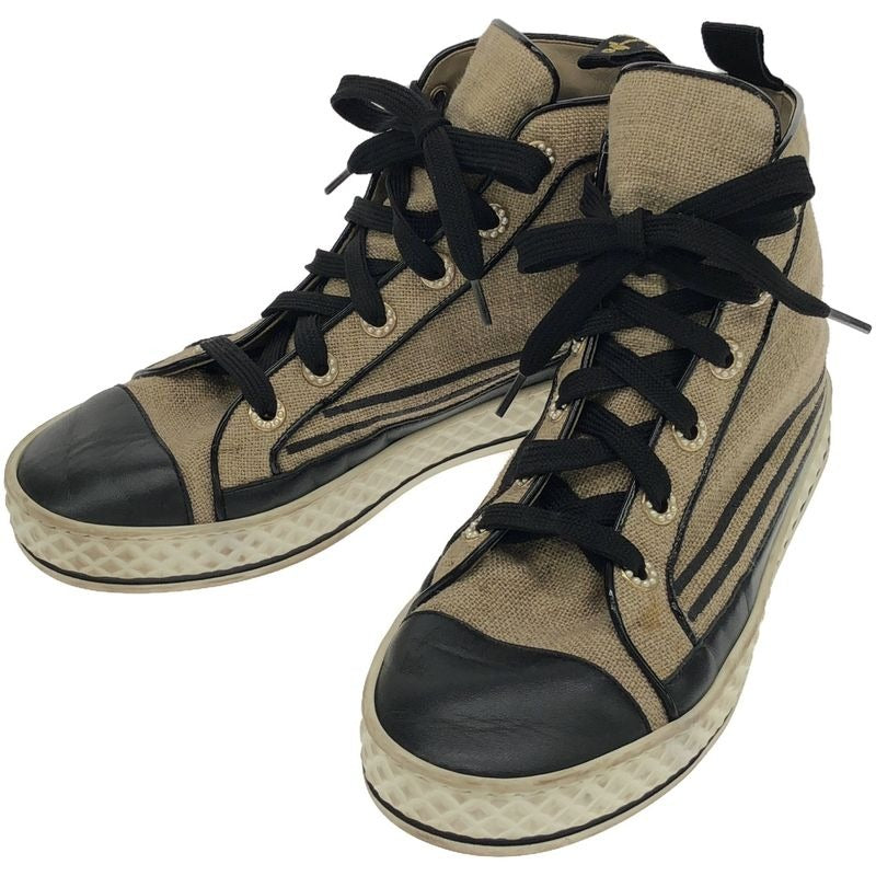 Chanel Leather Canvas Combination Sneakers Beige 37 1 2