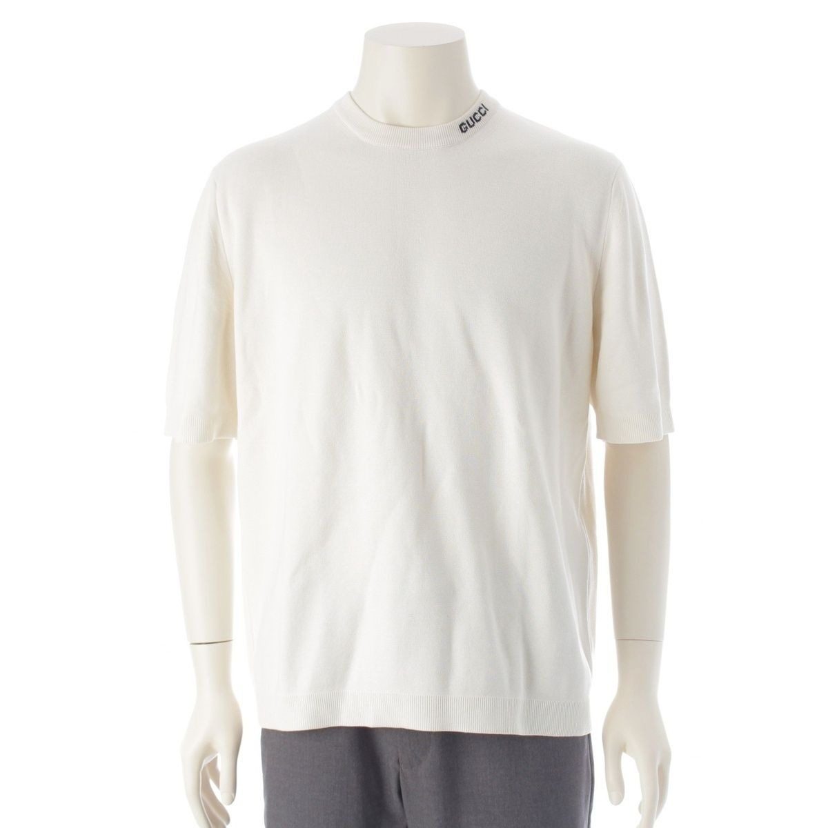 Gucci Silk Cotton Logo Embroidery Short Sleeve Sweater Knit Top White XL