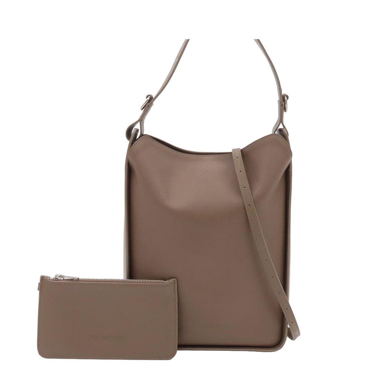 Balenciaga North South 2-Way One Handle Bucket Shape Shoulder Bag Brown Leather