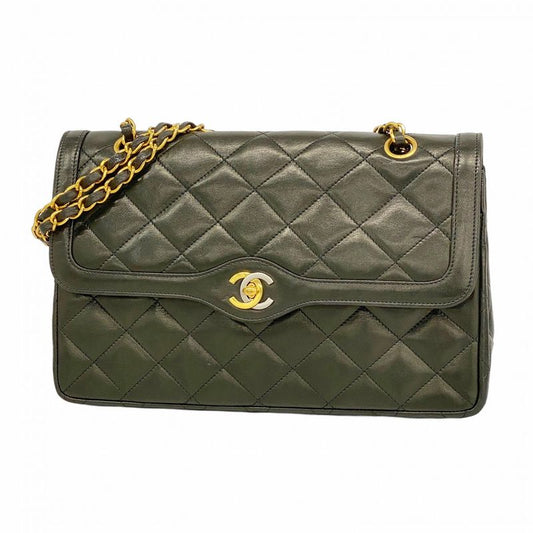 Chanel Shoulder Bag Matelasse / Paris Limited Edition Lambskin Black Gold/silver