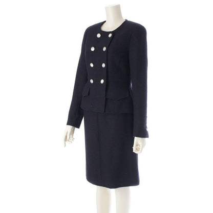 Chanel 97P Wool And Nylon Collarless Jacket Skirt Set-up P07187v05407 Navy 36