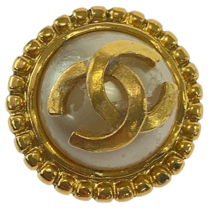 Chanel Coco Mark Faux Pearl Gold White Plated/faux Pearl Earrings Engraved 95A