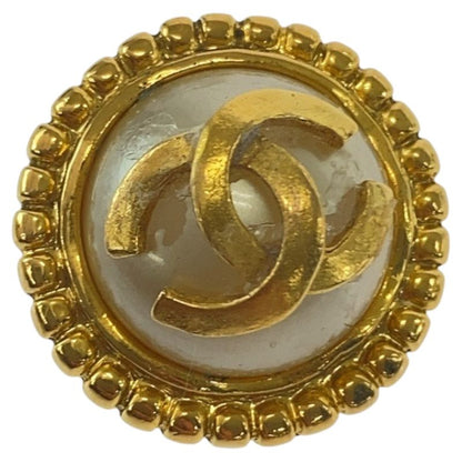 Chanel Coco Mark Faux Pearl Gold White Plated/faux Pearl Earrings Engraved 95A