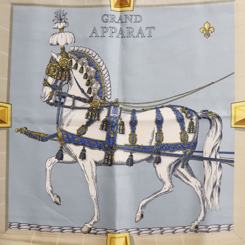 Hermes Carré 90 Grand Apparat Horse Silk Blue Women's Scarf