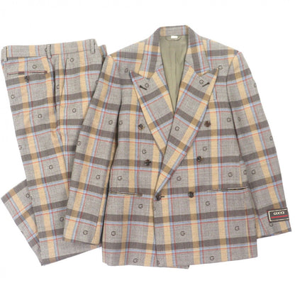 Gucci Wool Rayon Logo Pattern Check Double Suit Set