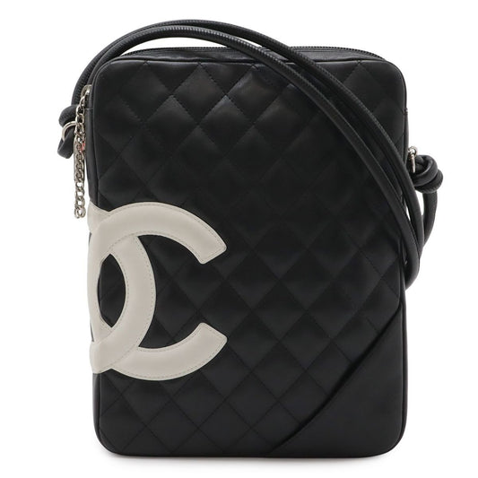Chanel Cambon Line CC Logo Pochette Shoulder Bag Crossbody Soft Calf Black White