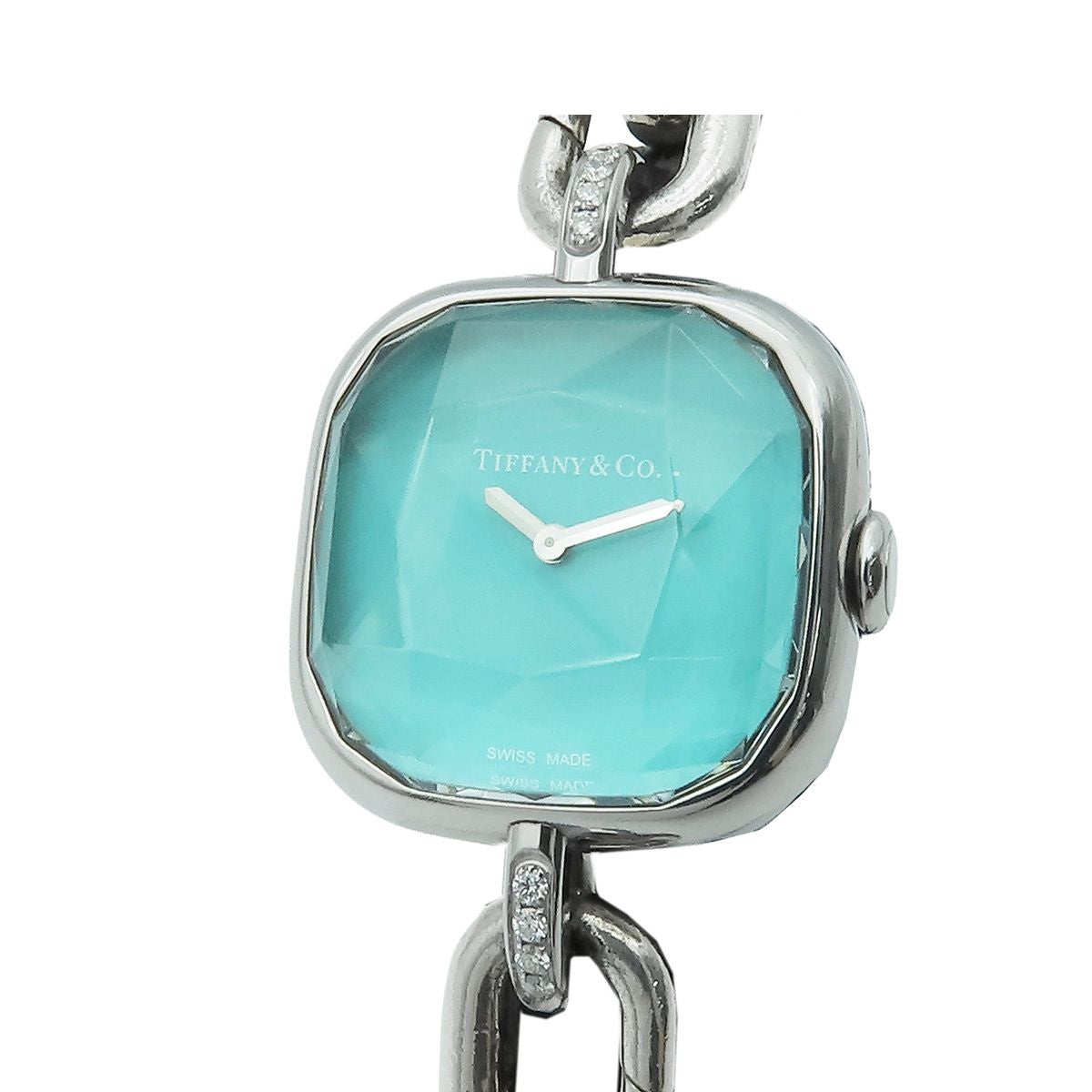 Tiffany & Co HardWear Blue Diamond Medium Lug Gauge Link Watch Quartz