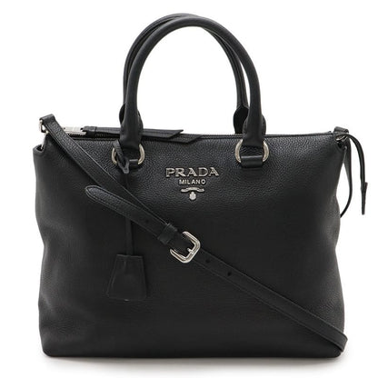 Prada Handbag Tote Bag 2-Way Shoulder Bag Leather Nero Black Silver Hardware