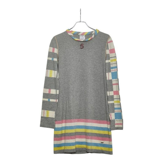 Chanel Dress Long Sleeves Size 38 Gray Multicolor Cotton Cashmere