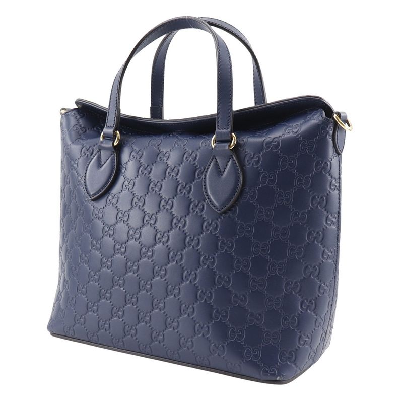 Gucci GG 428226 Striped Leather Navy Blue Unisex Handbag