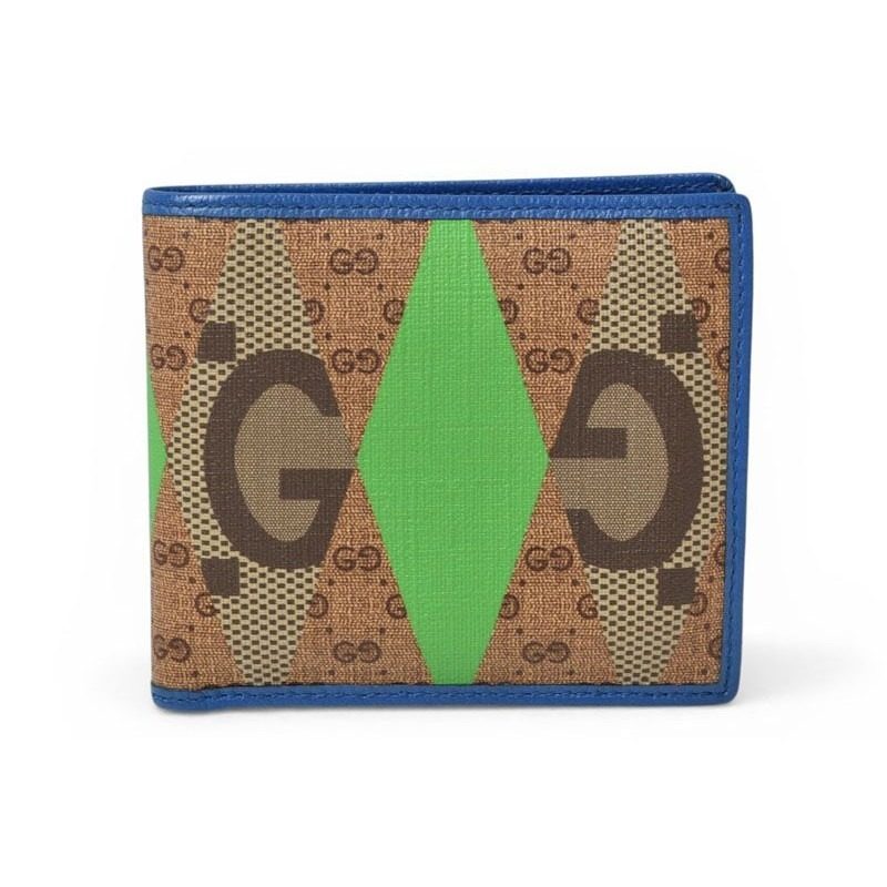 Gucci Wallet Fold GG Lambus Print Brown Blue