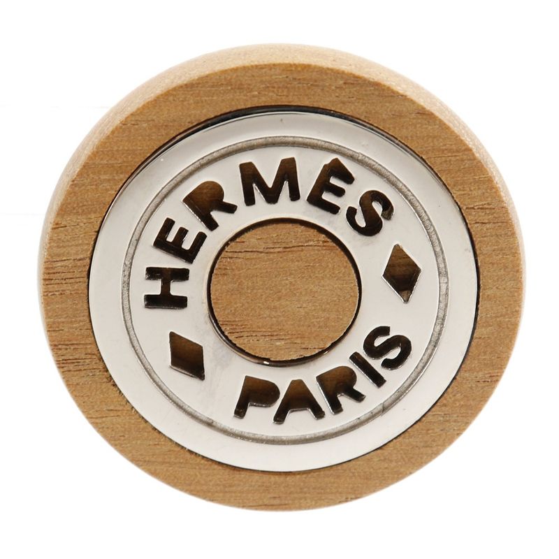 Hermes Serie Wood And Metal Brown/silver Ladies 20.3g Earrings