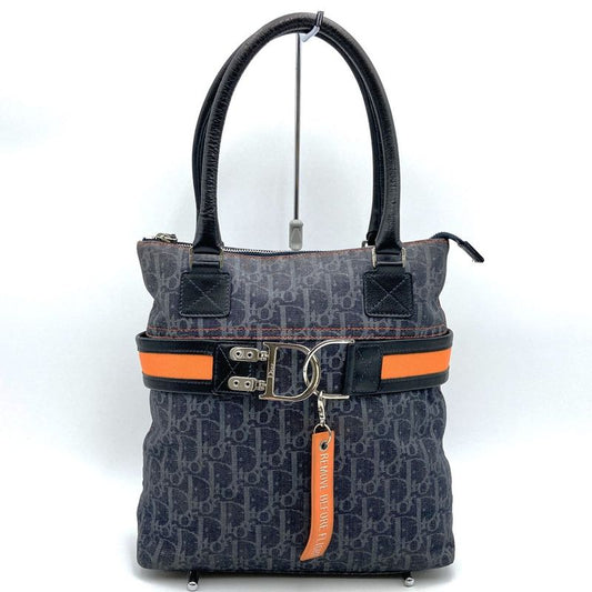 DIOR Tote Bag Trotter Flight Line Navy/orange Canvas Leather Women's