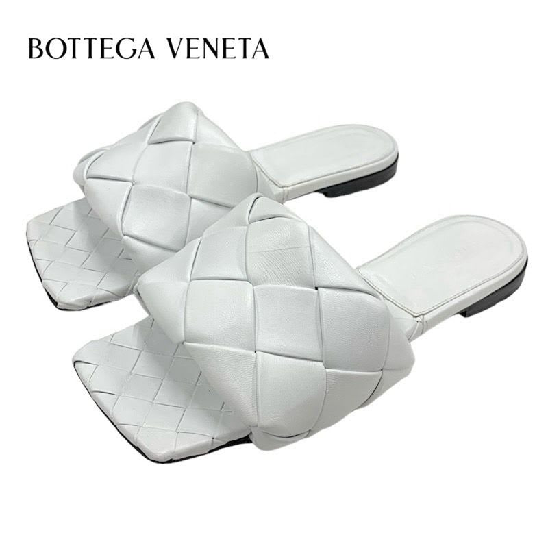 Bottega Veneta Lido Sandal Shoes Leather White Flat Mule Intrecciato