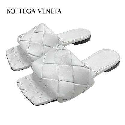 Bottega Veneta Lido Sandal Shoes Leather White Flat Mule Intrecciato