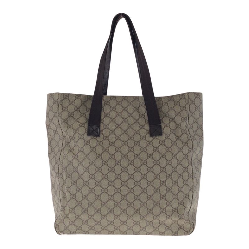 Gucci Beige Brown Silver Hardware GG Supreme Canvas/leather 141196 Tote Bag