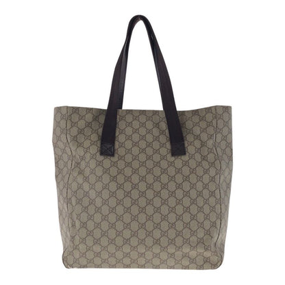 Gucci Beige Brown Silver Hardware GG Supreme Canvas/leather 141196 Tote Bag
