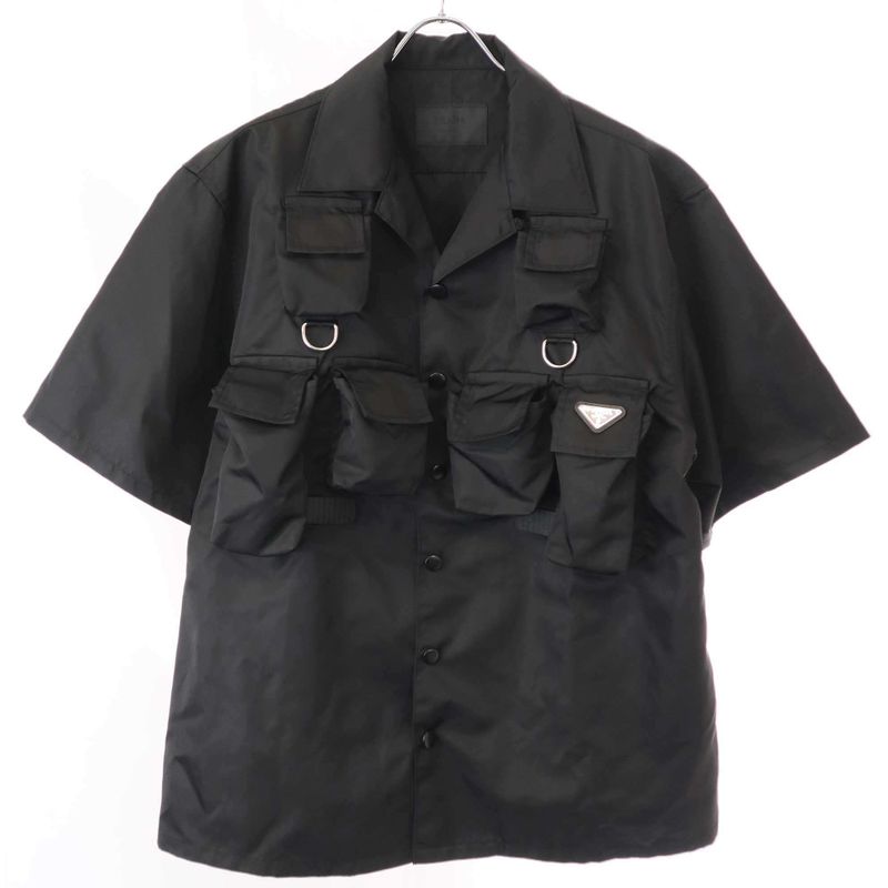 Prada 24ss Re-Nylon Triangle Logo Multi Pocket Short Sleeve Nylon Short Sleeve