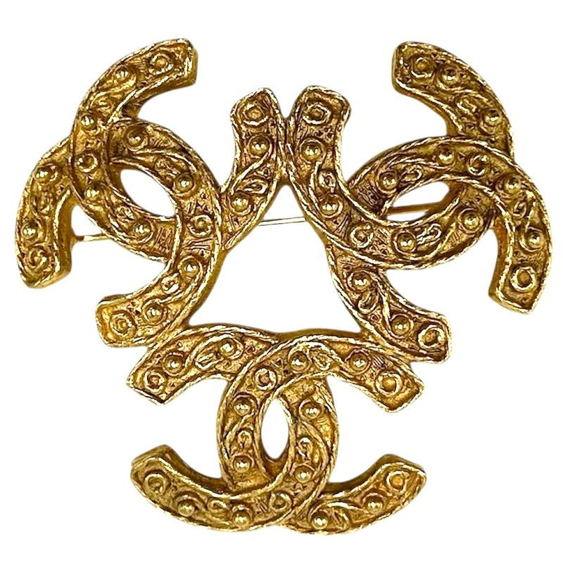 Chanel Brooch Coco Mark Triple Accessories Vintage GP 94