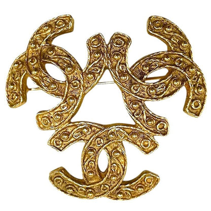 Chanel Brooch Coco Mark Triple Accessories Vintage GP 94