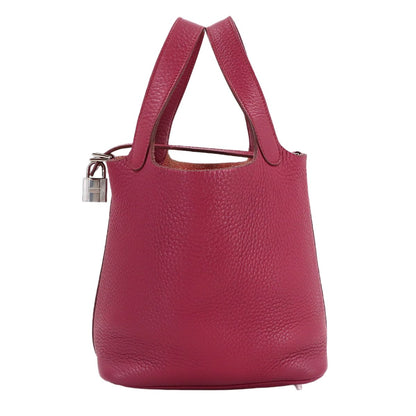 Hermes Picotin Lock PM Hand Bag Taurillon Clemence Ruby Silver