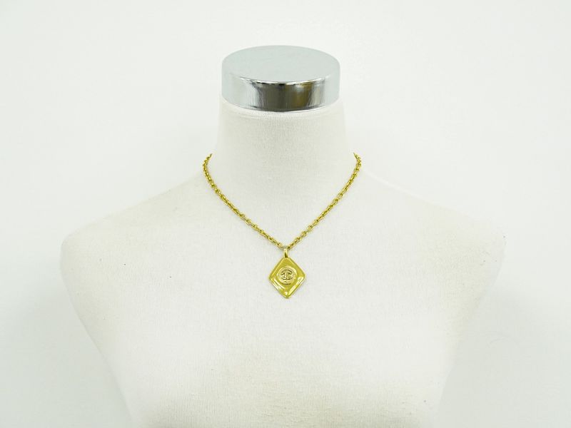 Authentic Chanel Coco Mark Necklace Pendant GP Gold Plated Accessories Jewelry