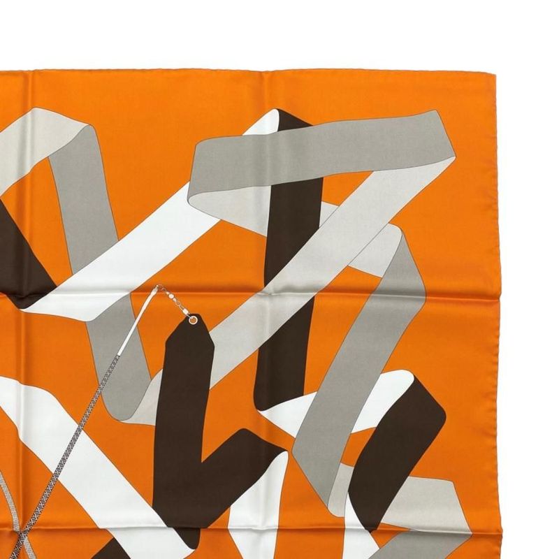 Hermes Silk Scarf Carre 90 En Duo Par Orange White Hermes