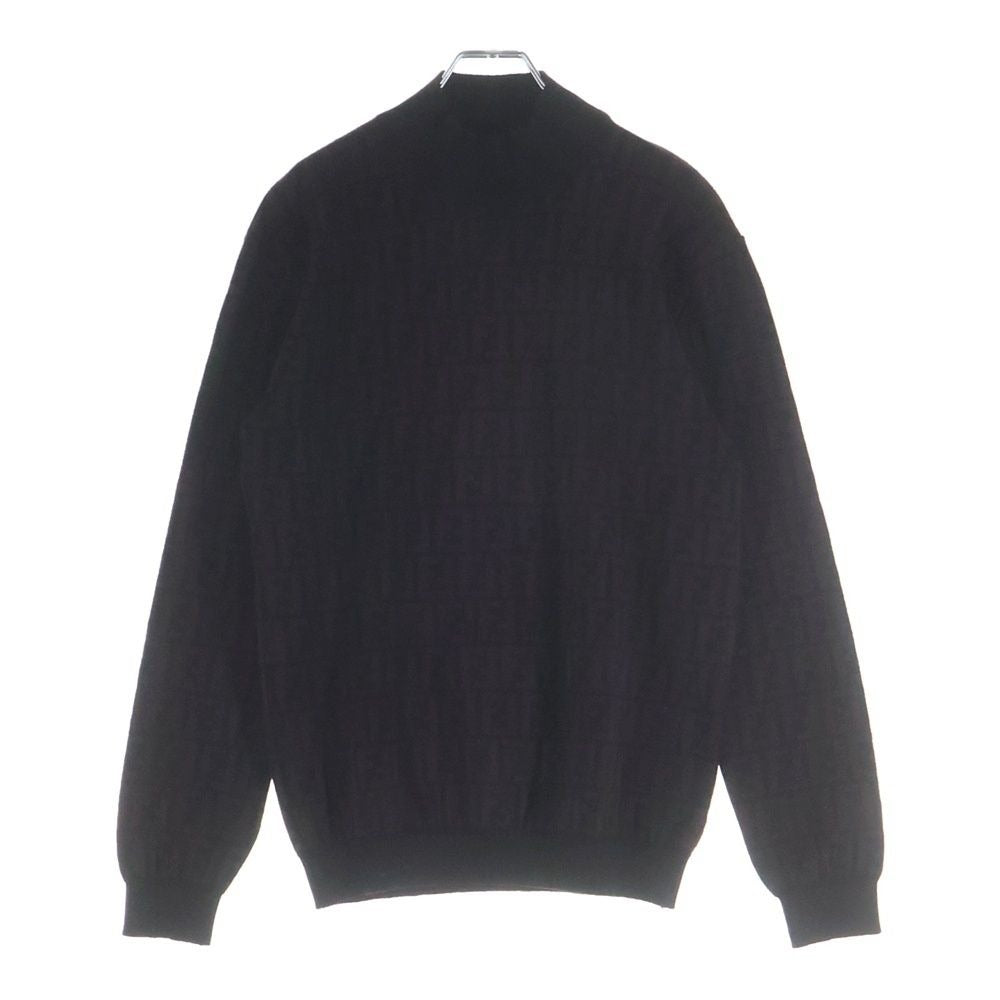 Fendi Vintage Zucca Pattern Wool Mock Neck Knit Sweater Brown