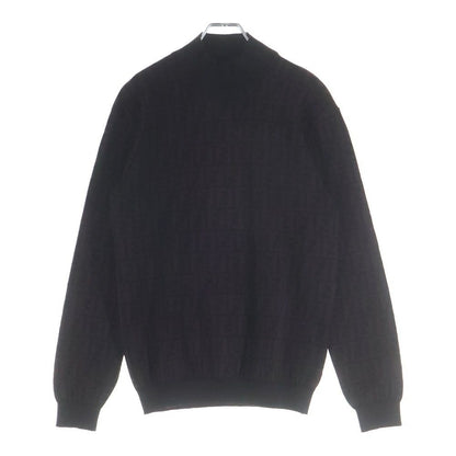 Fendi Vintage Zucca Pattern Wool Mock Neck Knit Sweater Brown