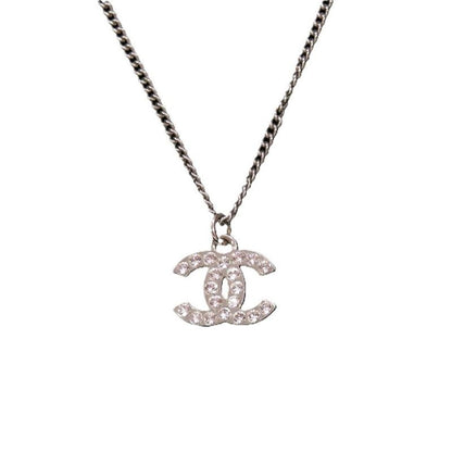 Chanel Coco Mark Metal Rhinestone Silver 0834 Necklace