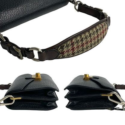 Prada Logo Hardware Leather Tweed Semi One Shoulder Bag Mini