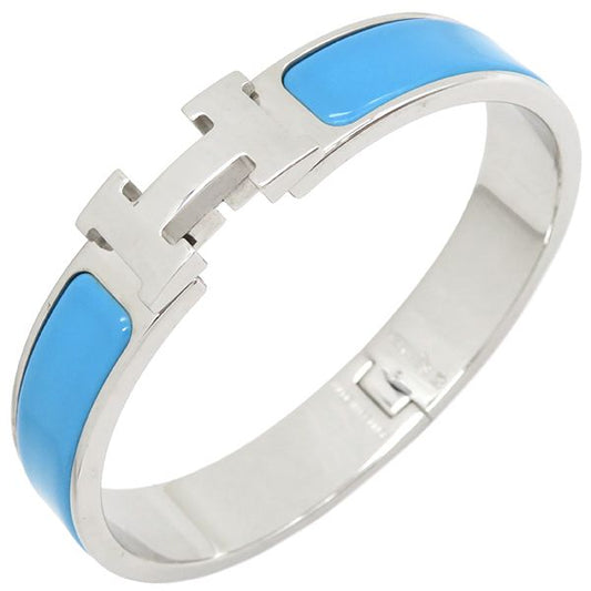 Hermes Bracelet Click H PM Metal Enamel Blue and Silver Hardware H Bracelet