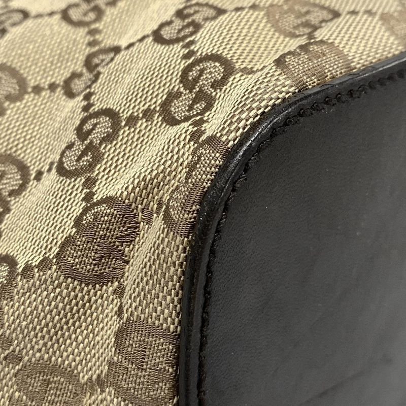 Gucci Tote Bag GG Pattern 106241 Dark Brown And Beige Leather