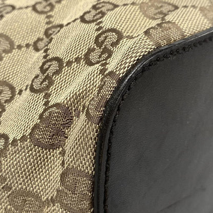 Gucci Tote Bag GG Pattern 106241 Dark Brown And Beige Leather